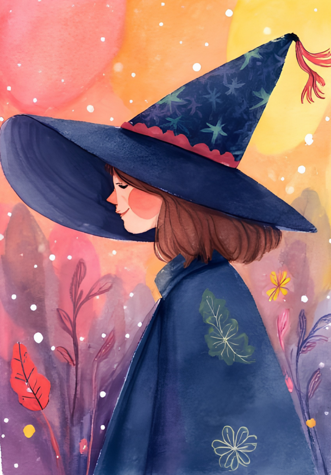 Illustration of Lady Isolde Faye at dusk, wearing her starry witch's hat